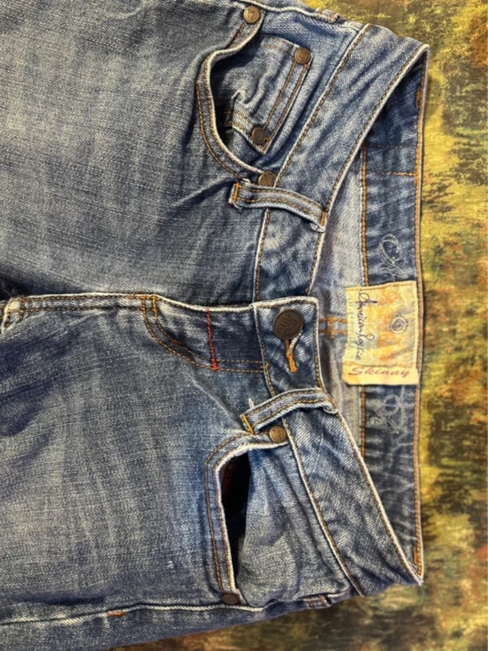 American Rag Cie Skinny Y2K Vtg Embroidered Blue Denim Stretch Jeans Sz. 1S - Picture 2 of 6